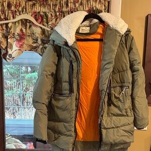 Olive Green Puffer Jacket with Orange Lining